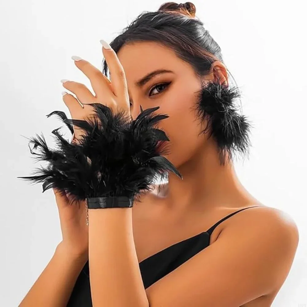 Feather Gloves Cuffs Swan Wrist Band